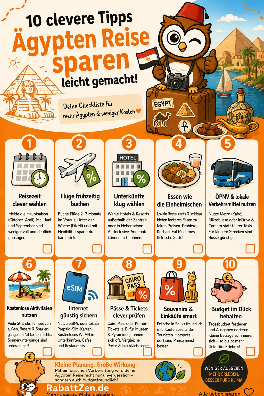 Infografik: Ägypten Reise sparen: 10 Tipps für günstigen Urlaub