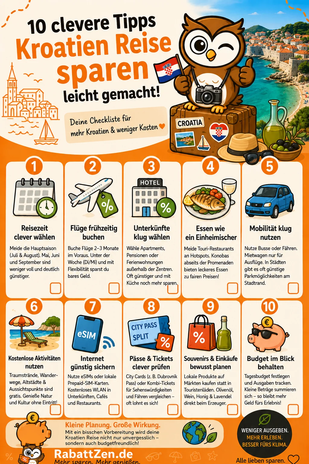 Infografik: Kroatien Reise sparen: 10 Tipps für günstigen Urlaub