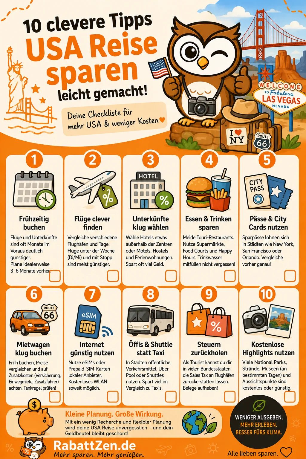Infografik: USA Reise sparen: 10 clevere Tipps für weniger Kosten